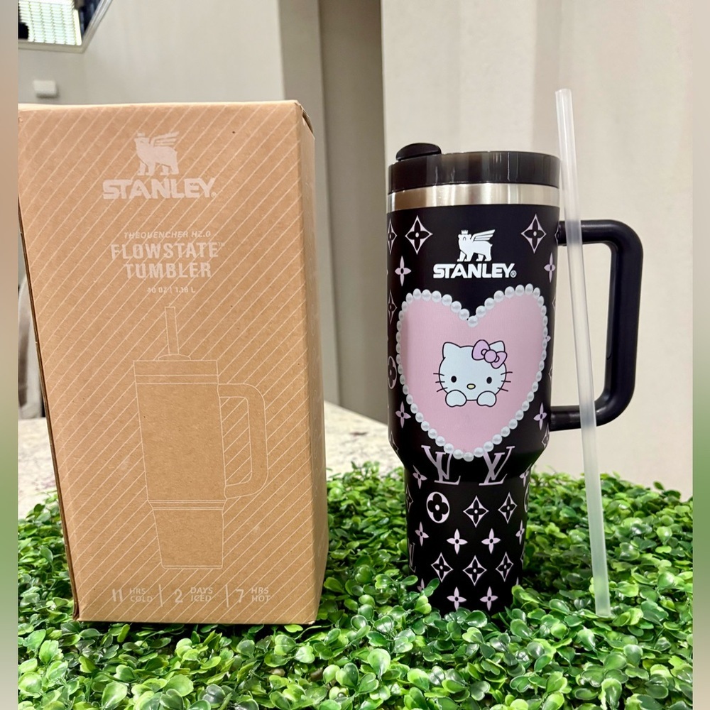 Customized Stanley Black and Pink Hello Kitty design Tumbler 40 oz
